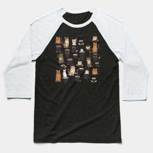 Cats and Coffee Pattern Baseball T-Shirt